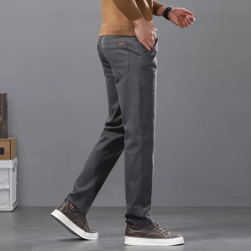 Cotton Elastic Men's Jeans Spring New Fitted Straight Business Casual Trousers Soft Comfortable Fashion Korean Denim Pants