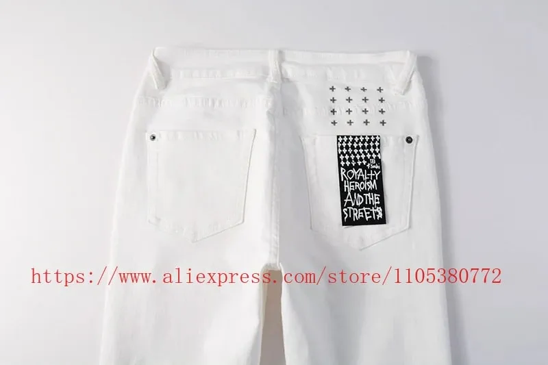 2026 New Arriva Men's Premium White Skinny Jeans Clean Fit Denim Pants High Street Fashion Trousers