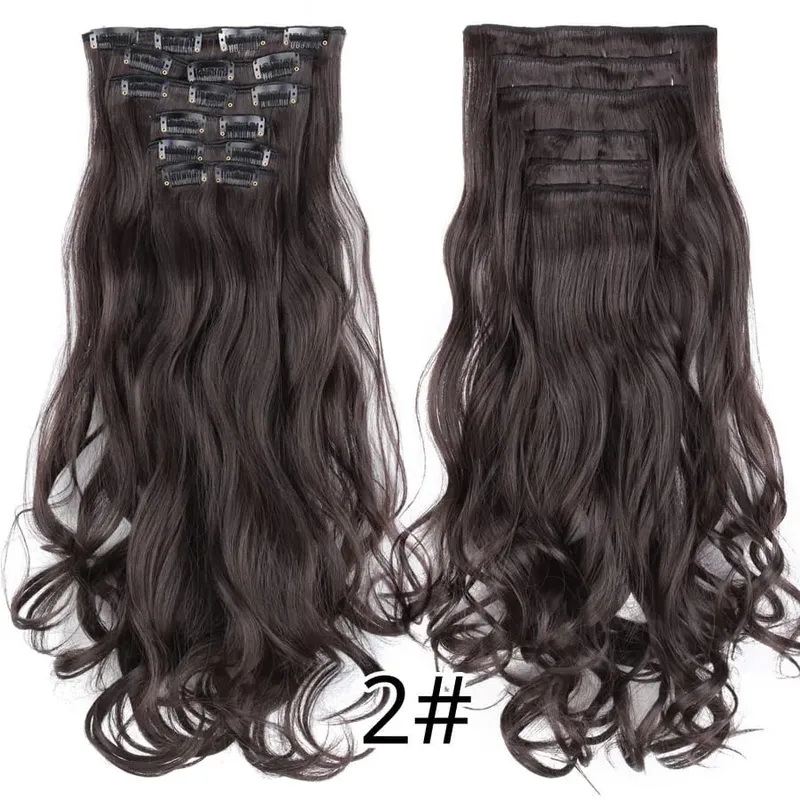 Black Clip In Extensions Straight 22" Long Synthetic Thick Clips On Hair Piece For Women 6Pcs/Set Curly Full Head Weddings Daily