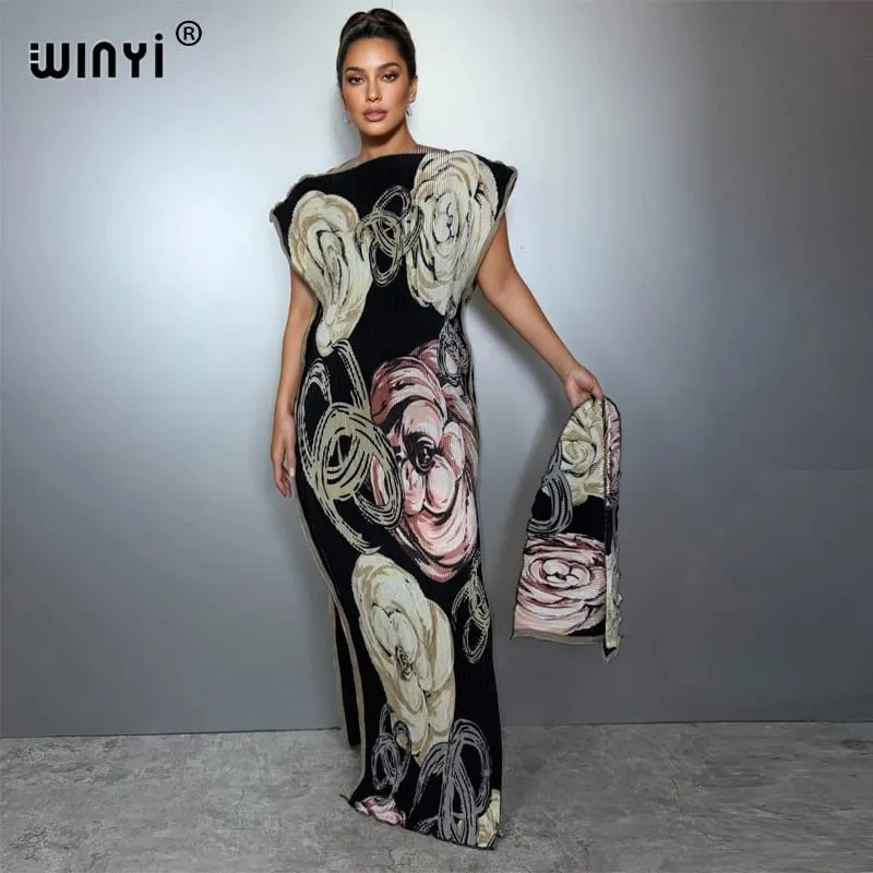 Pleated Elastic Slim Dress Women Crumple Design Pleated Luxury Abaya Muslim Party Dress Poncho for Women Beach Wear Kaftan