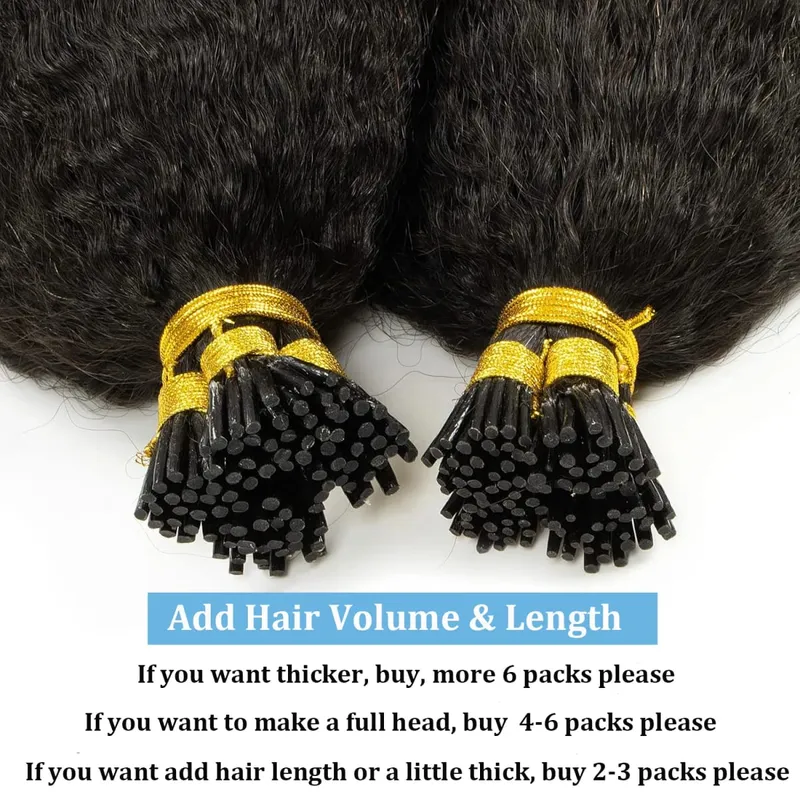 Kinky Straight Microlinks Hårförlängning Virgin Human Hair Natural Black Keratin I Tip Hårförlängning 50g/set För kvinnor