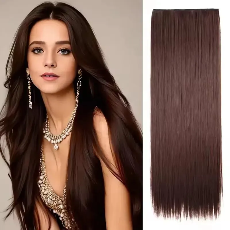32 Zoll synthetische Haarverlängerung ohne Clips, unsichtbarer Draht, künstlich, natürlich, falsch, lang, glatt, blond, für Frauen