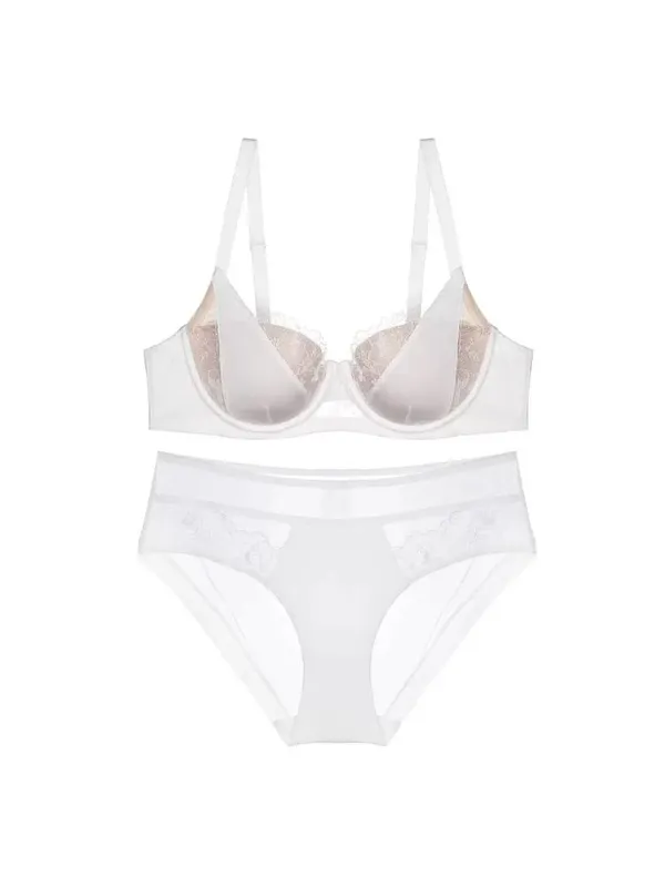 French Style Delicate Lace Lingerie Set Push Up Bra Minimise Bust Supportive Sexy for Large Breasts Full Cup 2 Piece Set