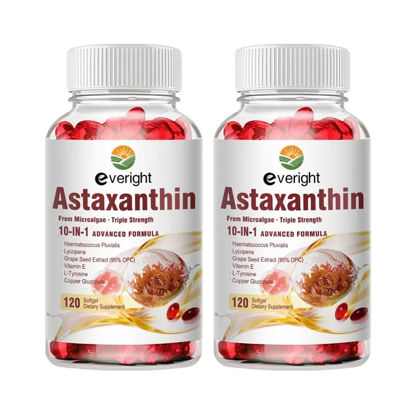 Astaxanthin 24mg – Antioksidan Ampuh untuk Kulit Mata & Kesehatan Kekebalan Tubuh – 10-in-1 dengan Lycopene Grape Seed Vitamin E & Zinc