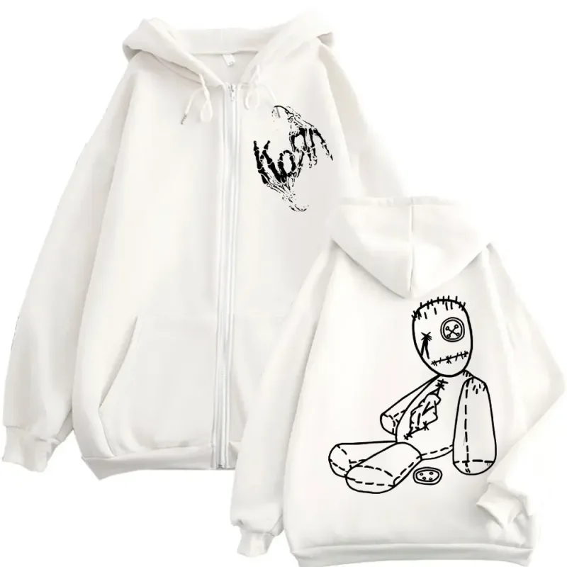 Limited Korn Rock Band Merch Zipper Hoodies Music Album Issues Print Zip Up Sweatshirts Men Women High Quality Fashion Pullovers