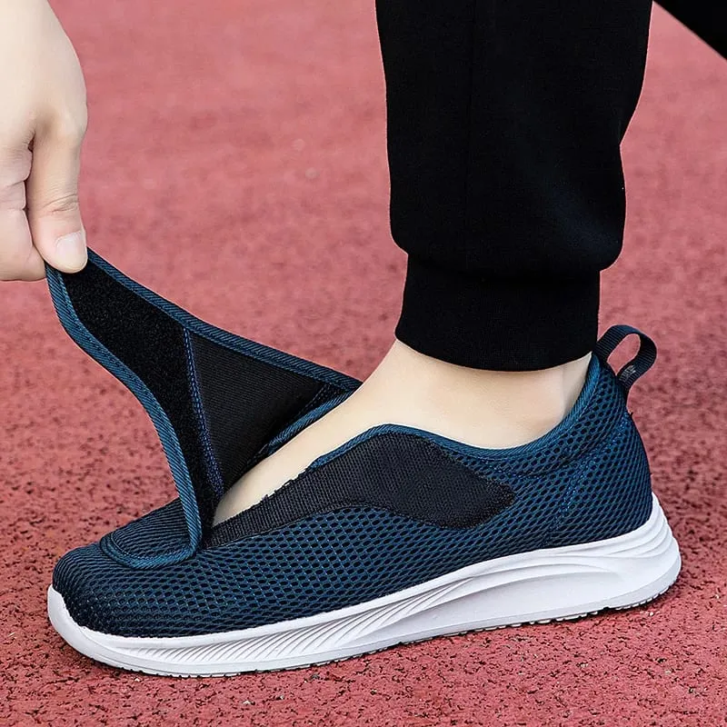 Sapatos abertos ajustáveis ​​para homens, leve, confortável, sapatos de caminhada para diabéticos, tênis para pés idosos inchados, largura normal