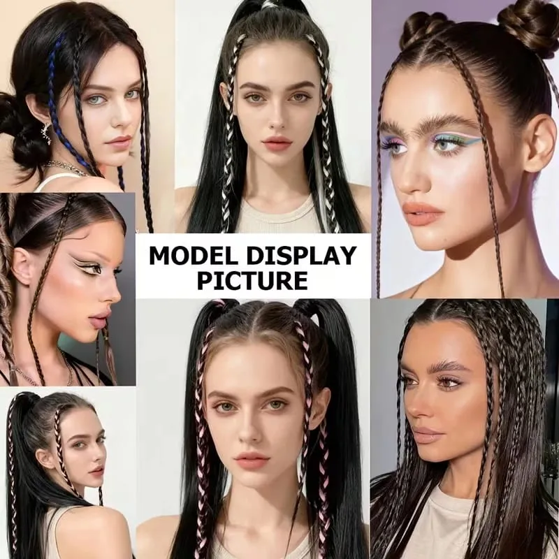 20Inch Synthetic 4pcs/set Y2K Style Clip-In Braided Hair Extension Perfect for Women'S Festival And Halloween Cosplay Hair