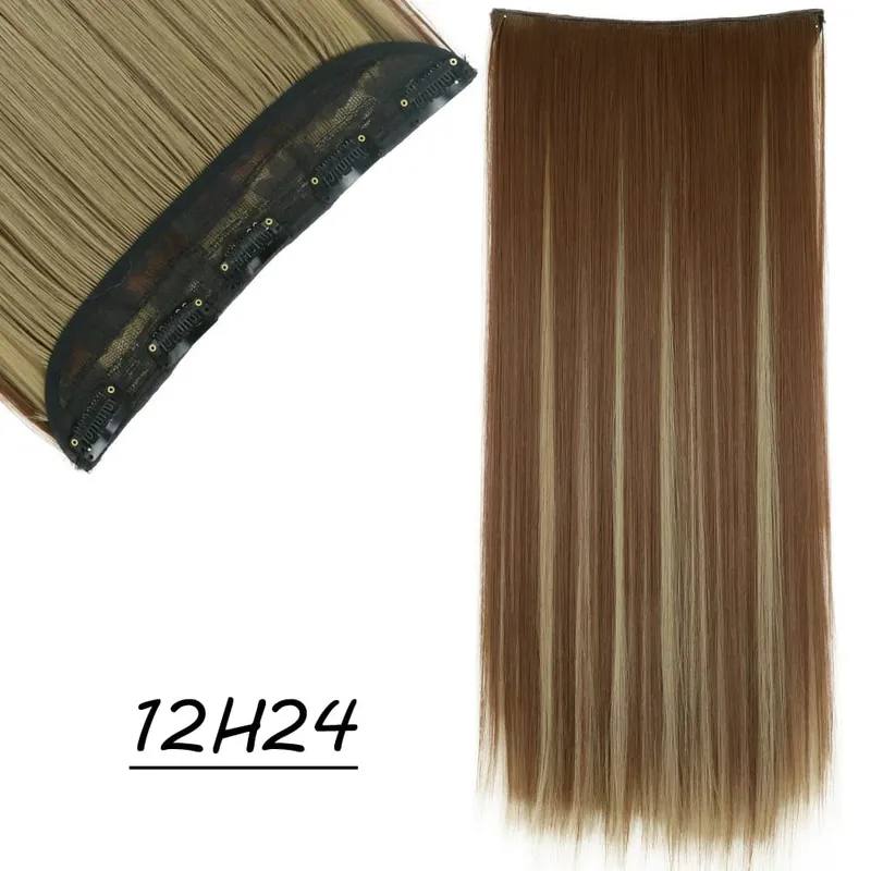 Synthetic 5 Clip In Hair Extensions Long Straight Hairstyle Hairpiece Black Brown Blonde 24Inch Natural Fake Hair For Women
