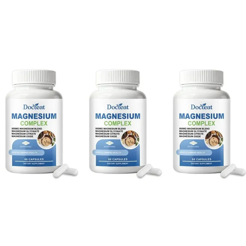 Docteat Magnesium Complex Capsules 500mg L-Theanine Taurine Supports Nerve Health Energy Metabolism Muscle Relaxation 60 Caps