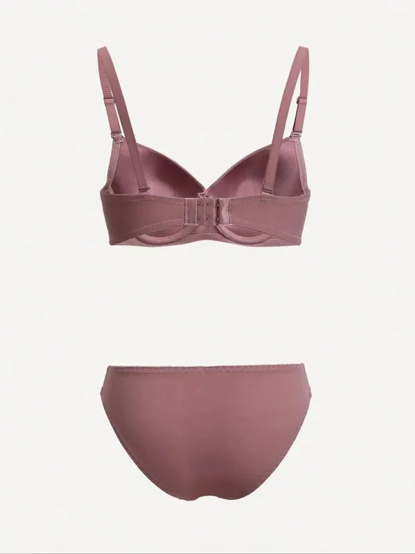 Viomisha 솔리드 Underwire 란제리 세트 여성은 강철 반지와 브래지어를 밀어 패션 여성 속옷 팬티 매일 브래지어 세트 — image 4