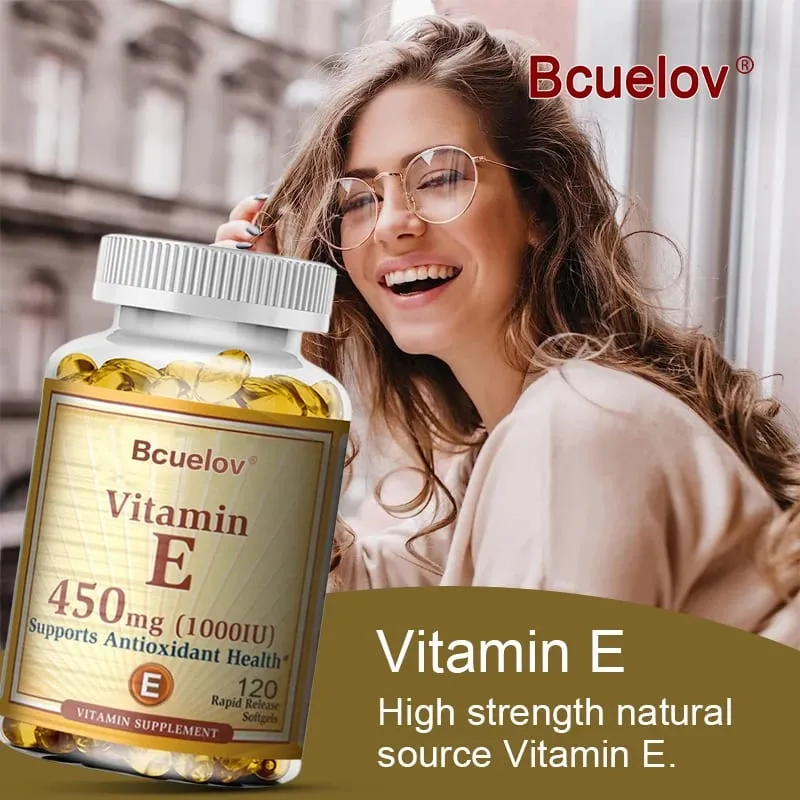 Bcuelov Vitamin E 1000 IE 450mg - til hudhår cirkulationssundhed immunsystemstøtte - antioxidanttilskud — image 5