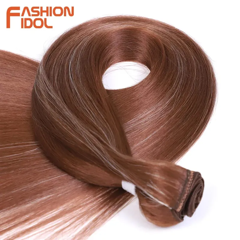30inch/75cm Yaki Straight Hair Synthetic Hair Bundles High Temperature Fiber Brown Gift Clip in Fake Hair Extension