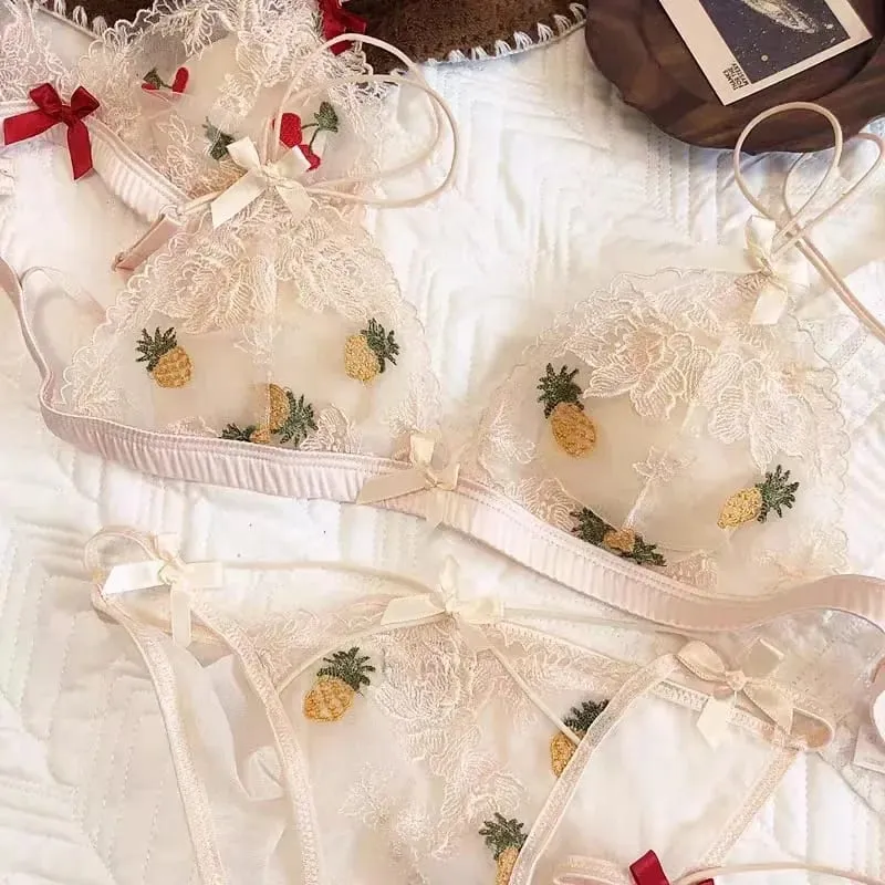 Sexy Lace Bralette Set for Women Triangle Cup Wireless Comfortable Underwear Lingerie