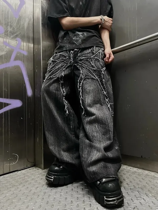 Vintage Y2K Baggy Jeans Splicing embroidery Pattern high quality jeans Hip Hop Gothic Streetwear men women Casual wide leg jeans