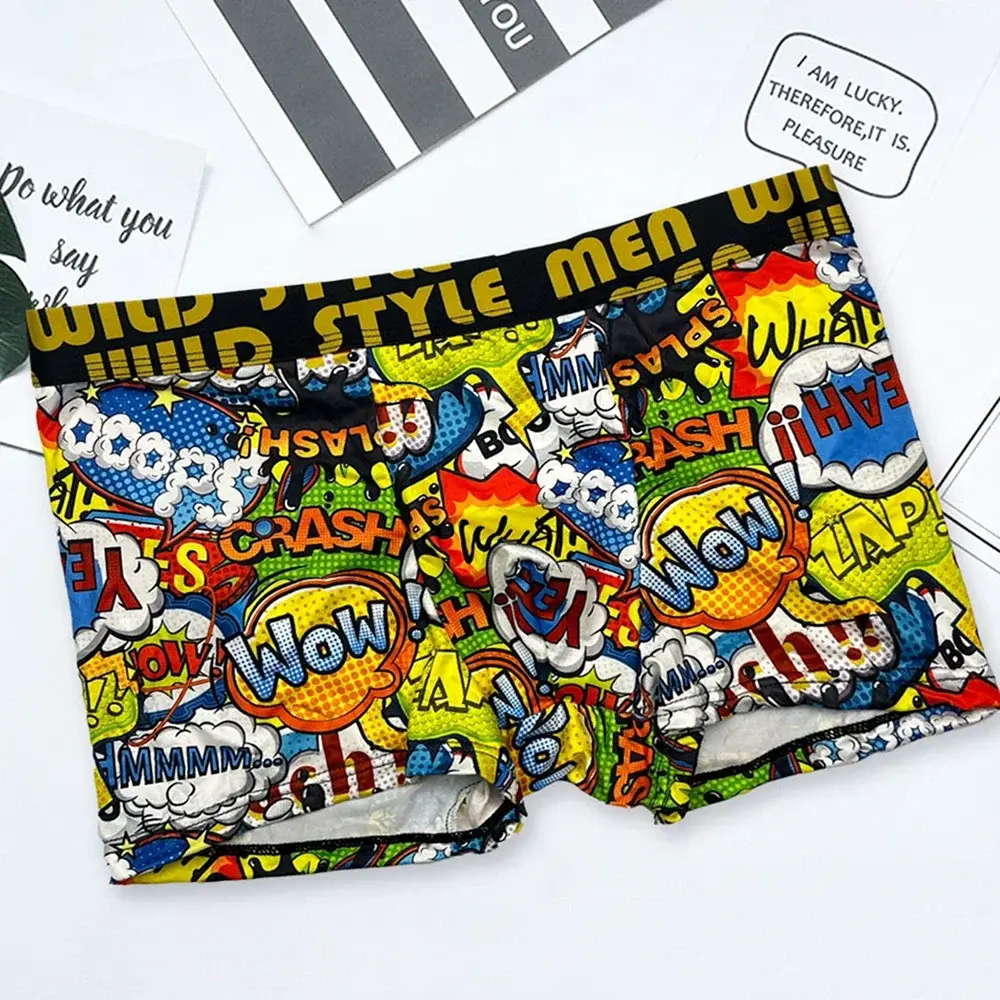 3Pcs Men's Random Graffiti Cartoon Printed Boxer Shorts Casual Sports Breathable Underwear Men's Comfortable Underwear