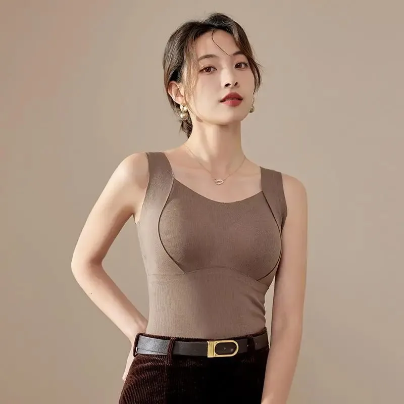 Womens Thermal Vest With Built In Bra Seamless Warm Lined Tank Top For Inner Winter Bottoming Top Friendly Intimate Lingerie New