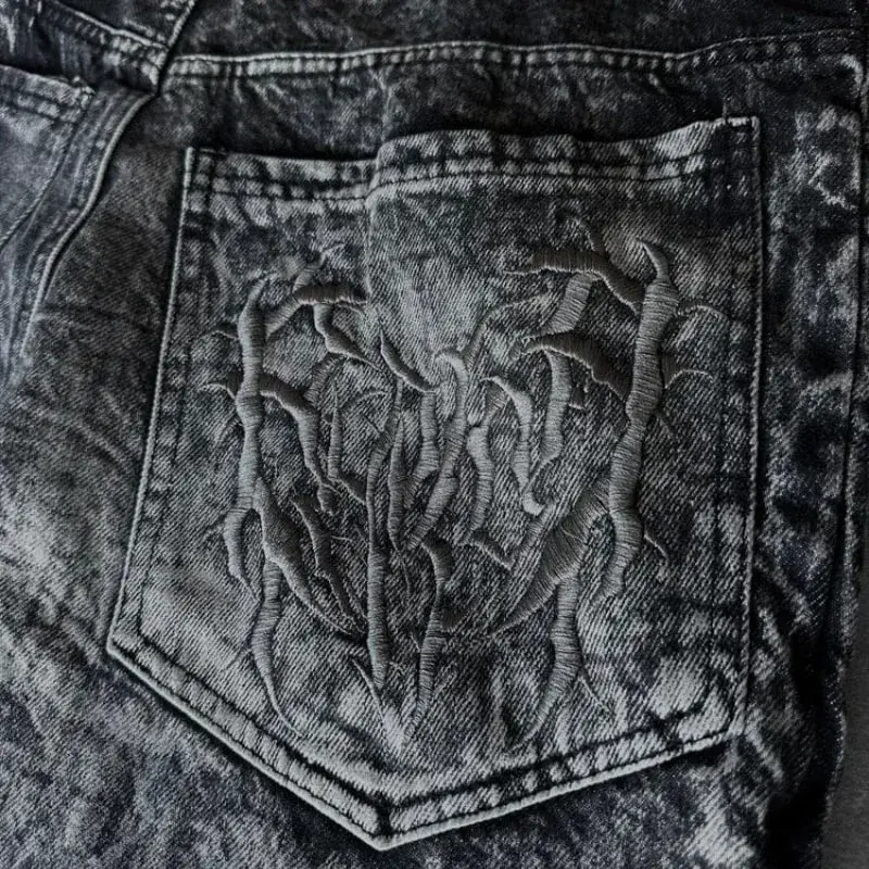 Y2K Ghost Jeans Vintage Relaxed Fit Unisex Jeans High-Street Spider Embroidery Hip-Hop Streetwear A