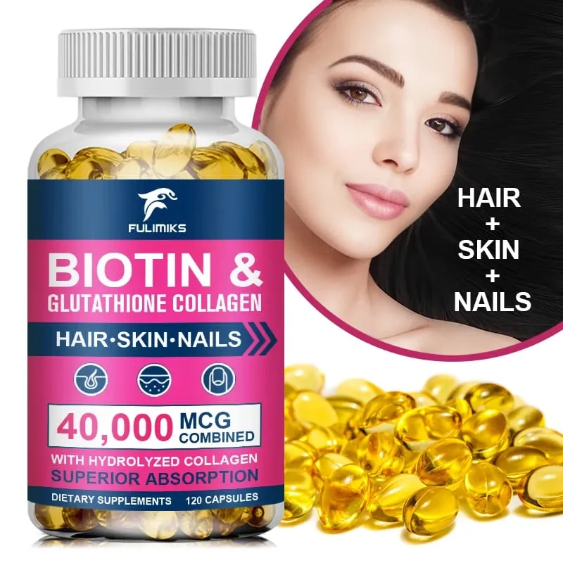 Biotin 40000mcg Combined Capsules with Collagen & Glutathione Promotes Hair Skin Nail Health & Natural Beauty Vitality — image 6