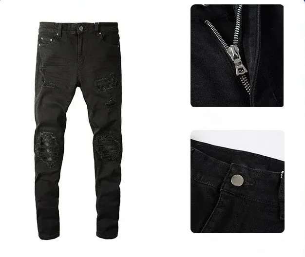 Džíny Skinny Hole pro muže Vintage Pencil Kalhoty Rovná délka ke kotníkům Seprané Zoufalé džíny 2024 Podzimní streetwear