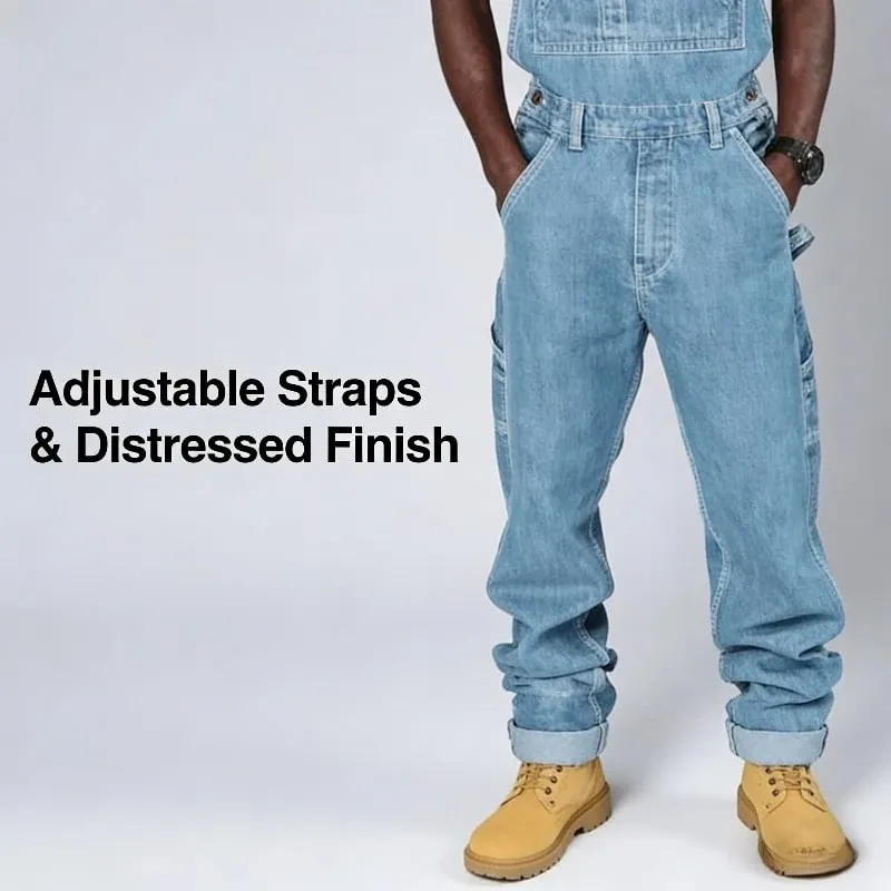 Trendy Men's Suspenders Denim Jumpsuit Fashion Casual Overalls Jeans