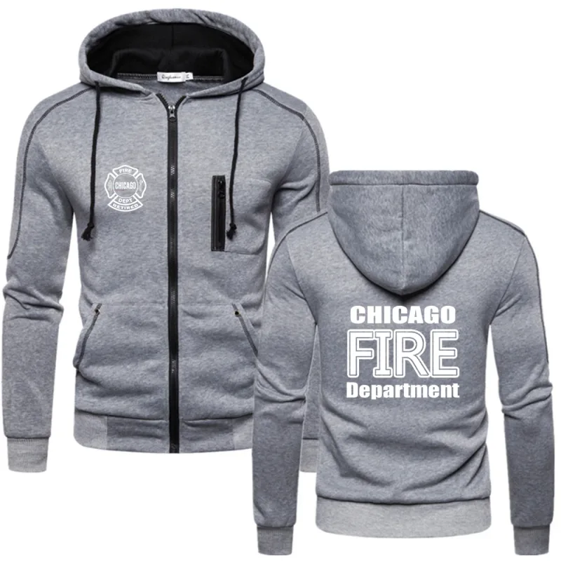New Chicago Fire Department Show Tv Show Duty Printing Fashion 2023 New Men's Solid Cotton Fleece Slim Long Sleeve Hoodies Coat