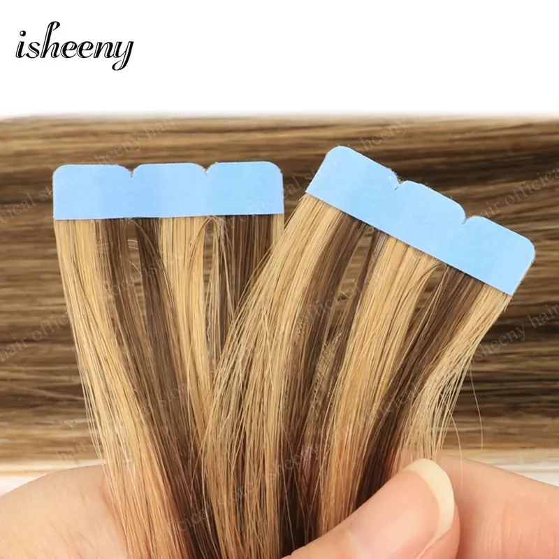 Isheeny Blonde Mini Tape in Human Hair Extensions 12-24 Inches Seamless Tape Hair On Glue Tape Tabs 10pcs/pack — image 14