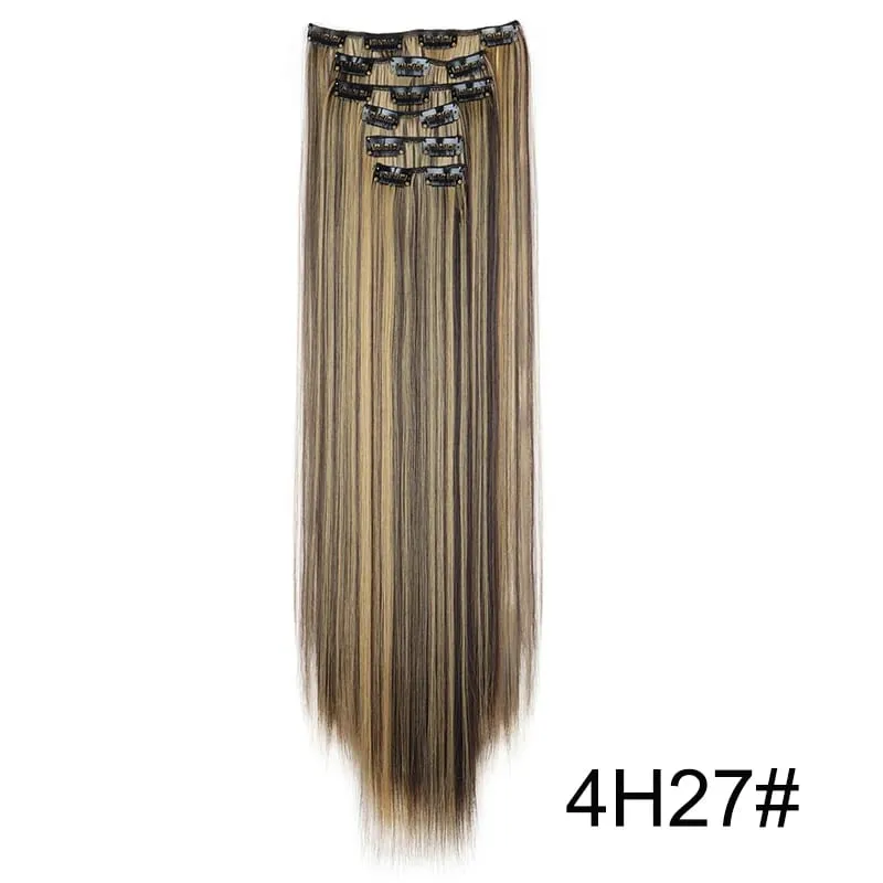 24Inch Synthetic 6pcs/set Long Straight Clip-in Hair Extension Heat Resistant Fiber Hair for Women Hair Accessories
