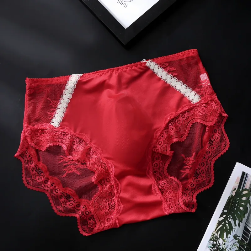Large Size Women Panties for Men Soft Lace Satin Silky Briefs Mid Rise Bulge Pouch Underpant Sweet Sissy Crossdresser Underwear