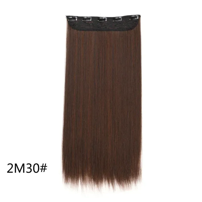 Grampo longo e reto sintético de 24 polegadas, extensão de cabelo de uma peça, 5 clipes, cabelo falso loiro, marrom, preto, resistente ao calor