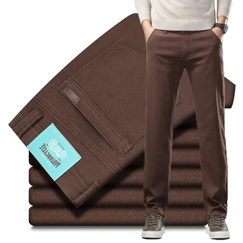 Cotton Elastic Men's Jeans Spring New Fitted Straight Business Casual Trousers Soft Comfortable Fashion Korean Denim Pants