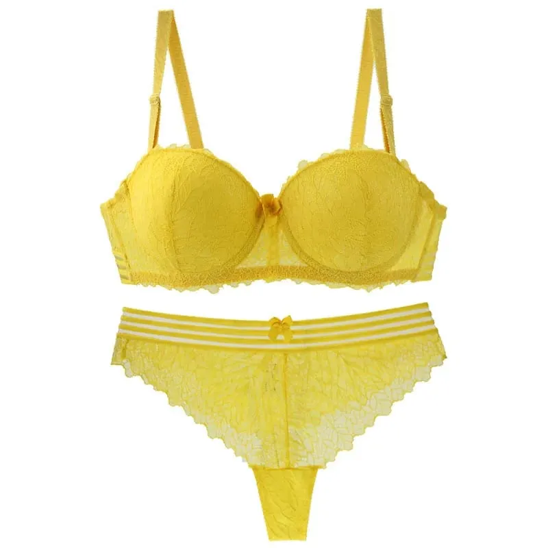 2023 Bagong Sexy Lace Bras Set Para sa mga Babae Push Up Underwear Black Green Pink Red White Yellow ABCDE Plus Size Lingerie