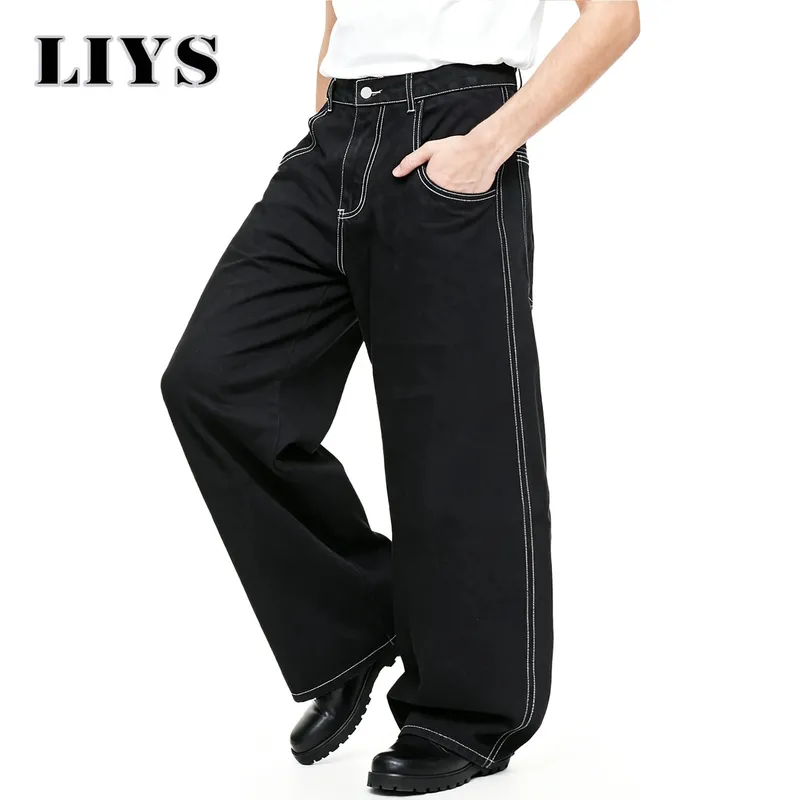 Spring Summer Men's Retro Black Baggy Wide Leg Jeans American Basic Unisex Daily Casual Denim Pants Women's Black Stacked Jeans
