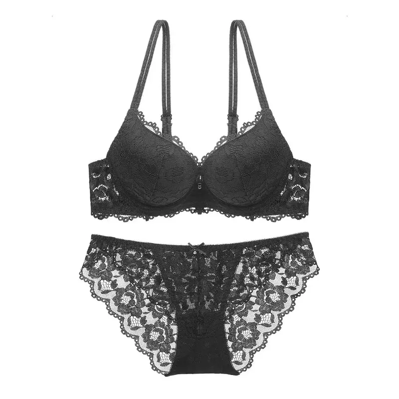 Sweet Mesh Lace Flower Bra Low Waist Non Slip Bra Panties Set Lingerie Bowknot Push Up Bra Women Women