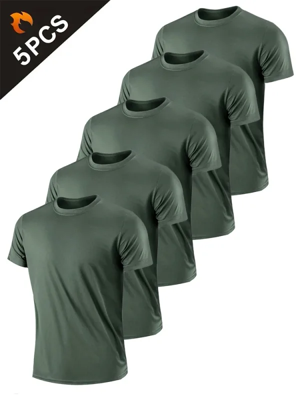 5PCS Men's Solid Color Ultralight Quick Dry Sport T-Shirt Breathable Lightweight Top For Fitness Training Workout Running Gym