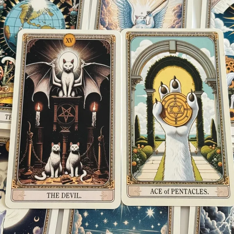 12*7cm Cat Tarot Deck In Metal Box 350GSM English Version Wait Tarot Cards Board Games with Paper Instruction Manual