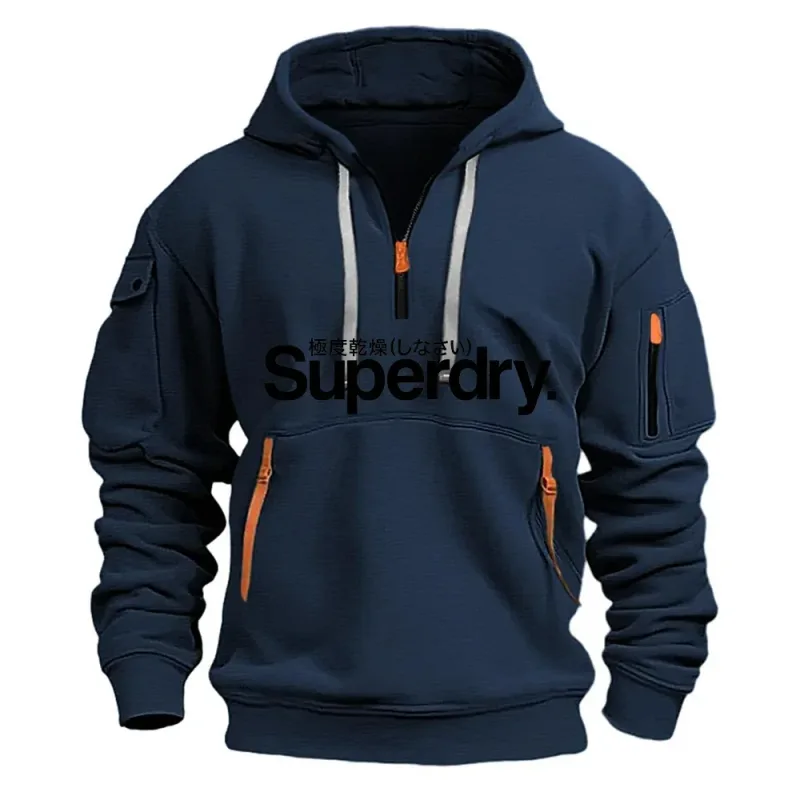 New men's hooded sweatshirt for autumn and winter 2025 fashionable outdoor jogging and fitness loose men's pullover sweatshirt