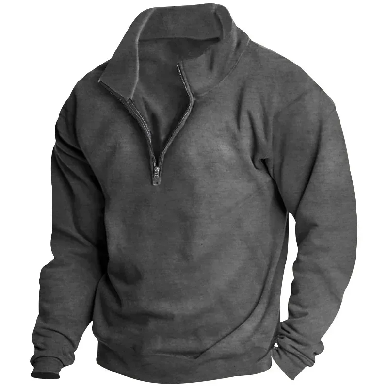 Outono e inverno novo moletom de lã masculino gola alta meio zíper manga longa cross-border tendência europeia topo masculino