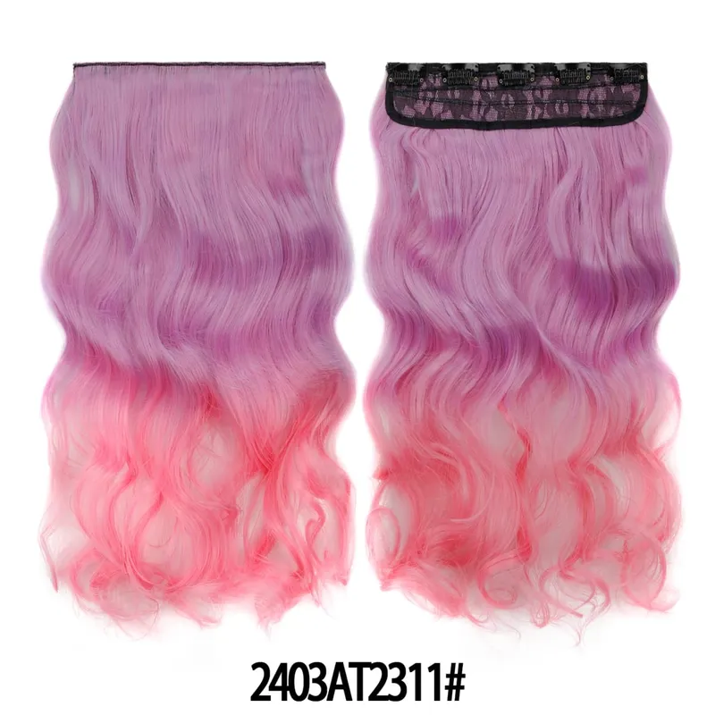Jeedou One Piece 5 Clips Wavy Ombre Clip In Hair Extensions Long Water Wave Synthetic Curly Hair Piece Rainbow Colored Hair