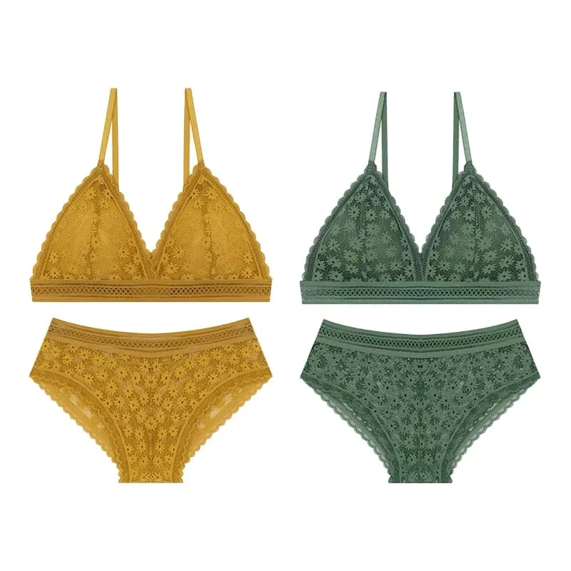 2PCS Sexy Lace Bra and Panty Set Push Up Seamless Bras Mid Waist Briefs Underwear Sets Sexy Underwear for Women