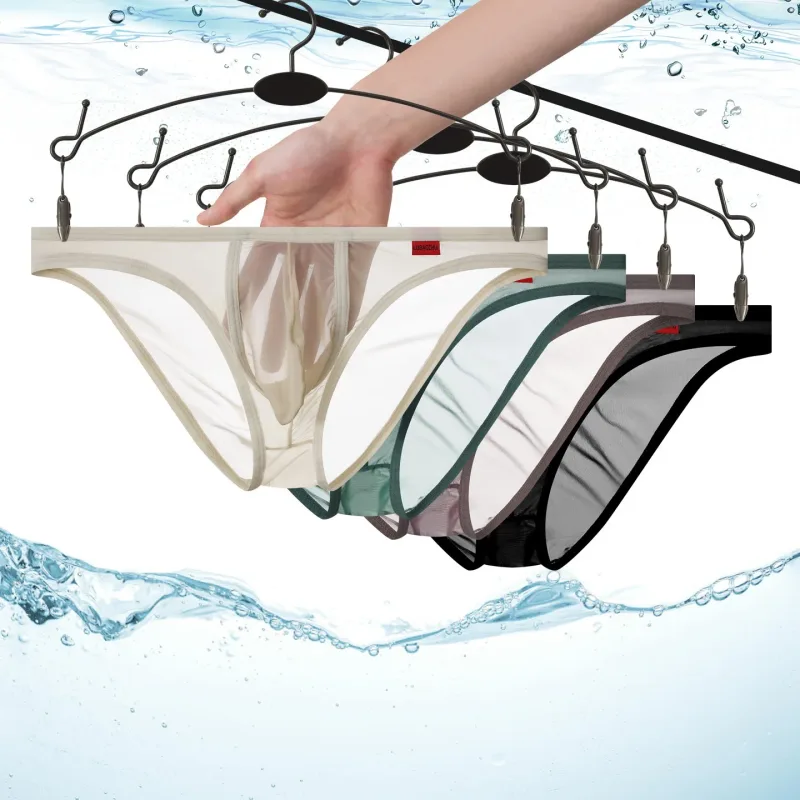 Ultra Thin Men's Underwear Large Pockets Triangular Underpants Transparent Lightweight Briefs