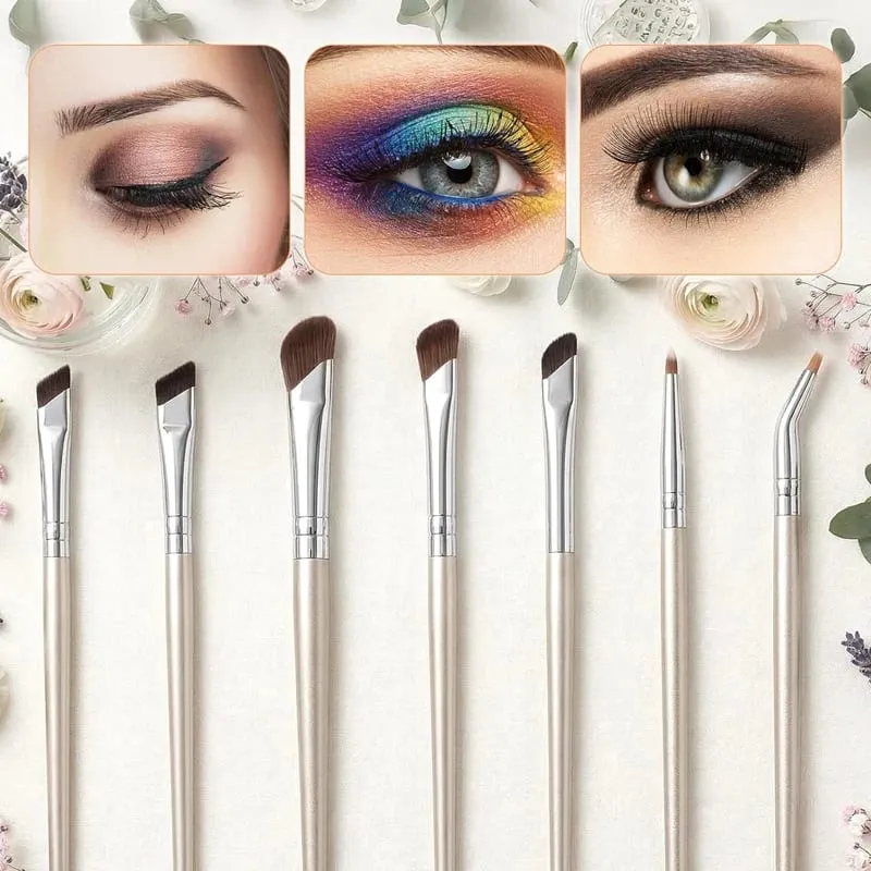 7 Pcs Professional Eye Makeup Brush Set Bent Angled Eyeliner & Concealer Brush Under Eye Aegyo Sal Tear Trough Shadow Tool