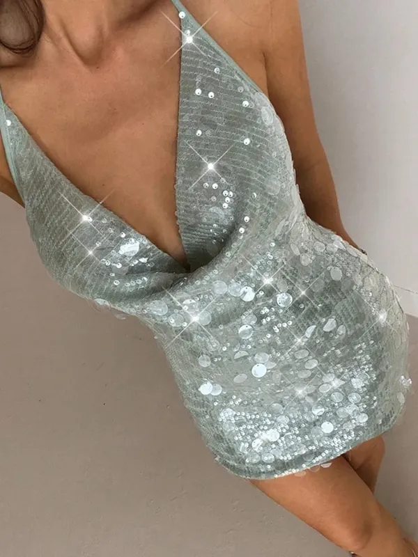 Kadın Şık Pullu Spagetti Kayışı Mini Elbise Hafif Seksi Dantel Trim Zayıflama Uyku Elbiseler 2026 Yaz Plaj Tatil Kıyafeti