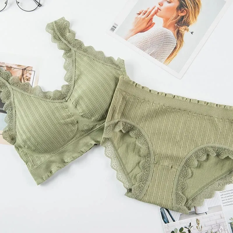 2025 Seamless Lace Back Bra Set U-Shape Sexy V-Neck Women's Underwear Full Cup Fixed Strap Home Clothes No Brand Registered
