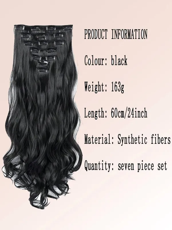 18~30 inch Long Wavy Clip-in Hair Extensions 7pcs/set Thick Hair pieces With Invisible Clips Soft Synthetic Fiber Black — image 2