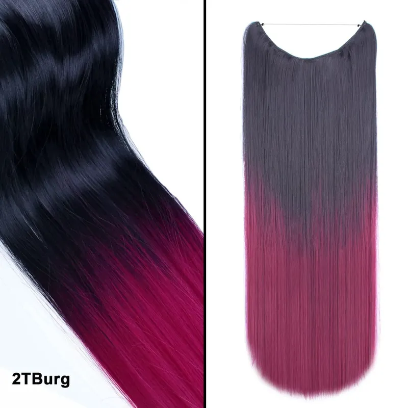 Jeedou One Piece No Clips Hairpieces Ombre Color Elasticity Invisible Wire Fish Line Wavy Synthetic Hair Extension