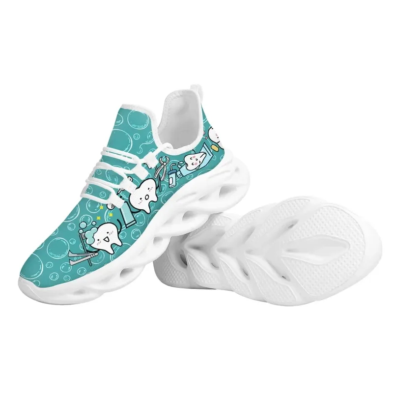 Casual Women's Dental Shoes Funny Teeth Dentist Design Flats Lace-up Sneakers Spring Breathable Beach Walking Shoe New Fashion