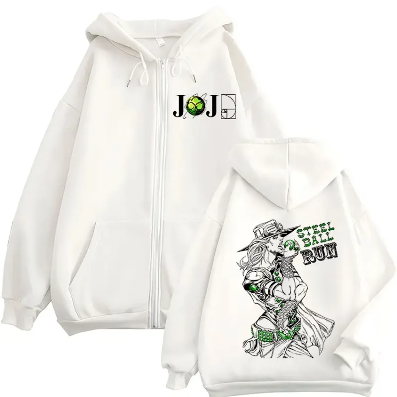 Anime Jojo Bizarre Adventure Gyro Zeppeli Steel Ball Run Zipper Hoodies Men Clothing Long Sleeves Zip Up Sweatshirts Jacket Coat