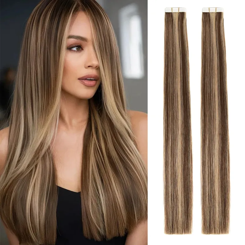 Silky Straight Tape ins Human Hair Extensions Tape in Hair Extensions Human Hair 40 Pcs/Pack Real Human Hair Tape in Extensions