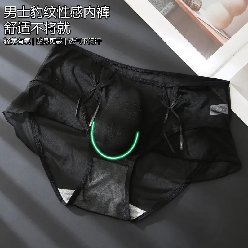 Men's Ruffle Mesh Sissy Panties See Through Crossdresser Silky Knicker Hollow High Waist Brief Sissy U Convex Pouch Underpant