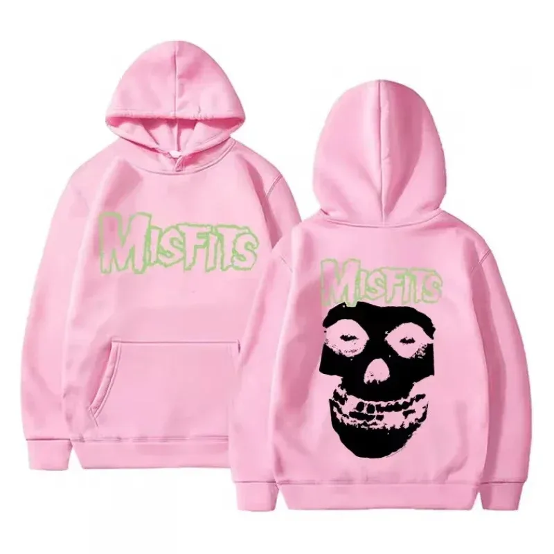 2026 Horror Punk Bizarre Skull Print Hoodie Men's Gothic Retro Loose Fleece Cotton Hoodie Rock Style Pullover Unisex